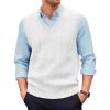 Runcati Mens V Neck Sweater Vest Casual Cable Knitted Pullover Knitwear Slim Fit Sleeveless Sweaters(White)