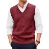 Runcati Mens V Neck Sweater Vest Casual Cable Knitted Pullover Knitwear Slim Fit Sleeveless Sweaters(Wine Red)