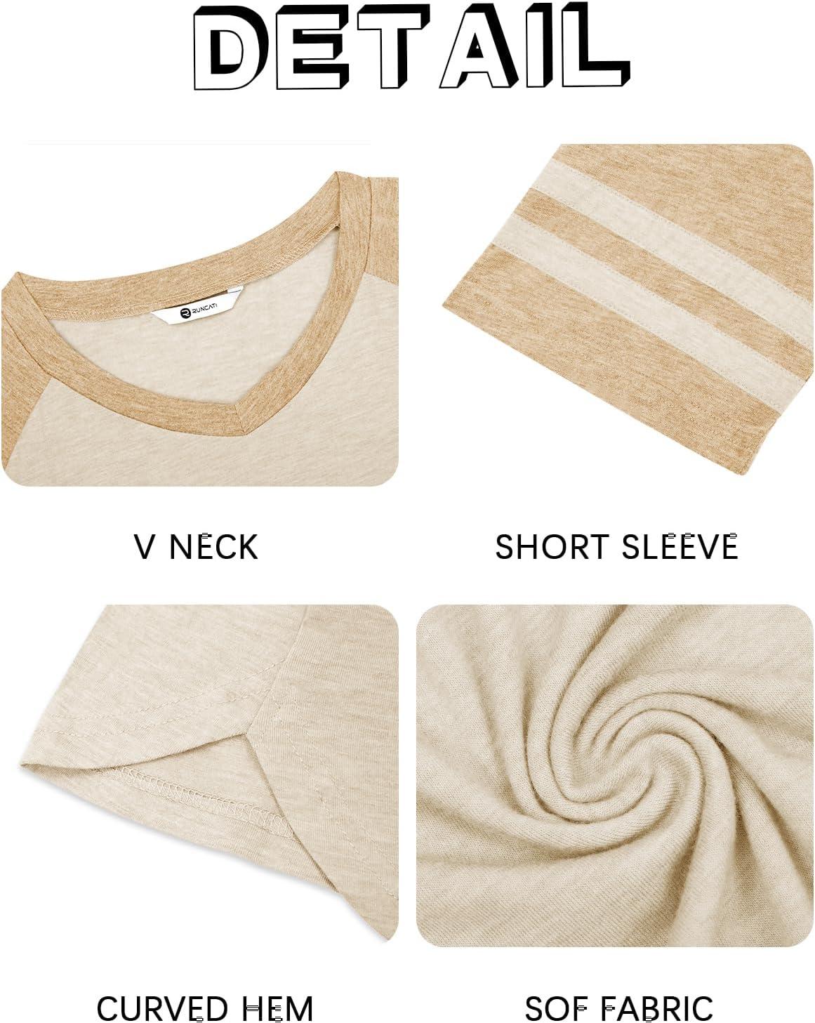imageRuncati Mens Nightshirt Short Sleeve V Neck Nightgown Color Block Loose Fit Comfy Lounge Pajama SleepwearApricot