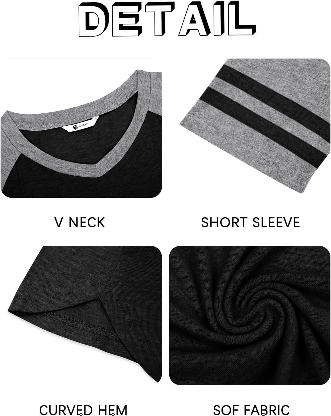 imageRuncati Mens Nightshirt Short Sleeve V Neck Nightgown Color Block Loose Fit Comfy Lounge Pajama SleepwearBlack
