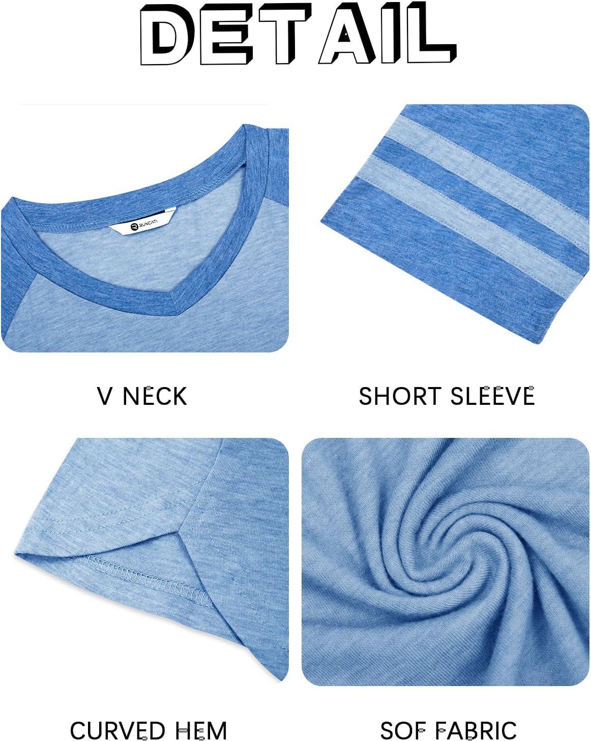 imageRuncati Mens Nightshirt Short Sleeve V Neck Nightgown Color Block Loose Fit Comfy Lounge Pajama SleepwearBlue