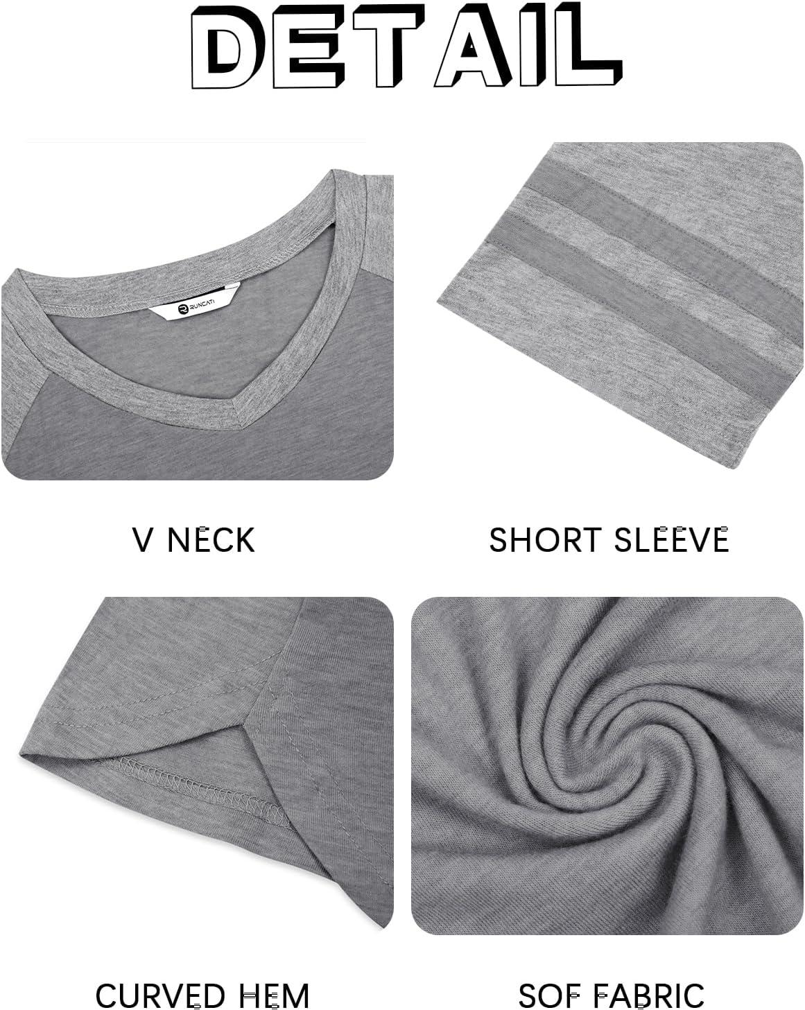 imageRuncati Mens Nightshirt Short Sleeve V Neck Nightgown Color Block Loose Fit Comfy Lounge Pajama SleepwearDark Grey