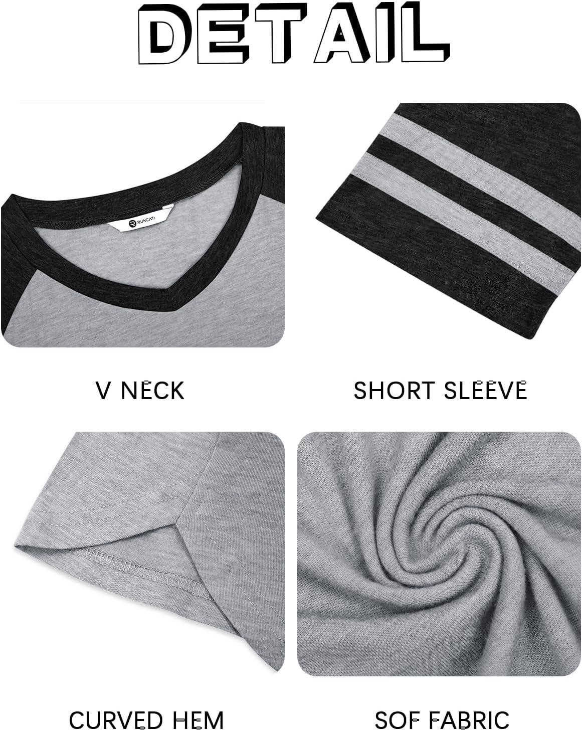 imageRuncati Mens Nightshirt Short Sleeve V Neck Nightgown Color Block Loose Fit Comfy Lounge Pajama SleepwearGrey
