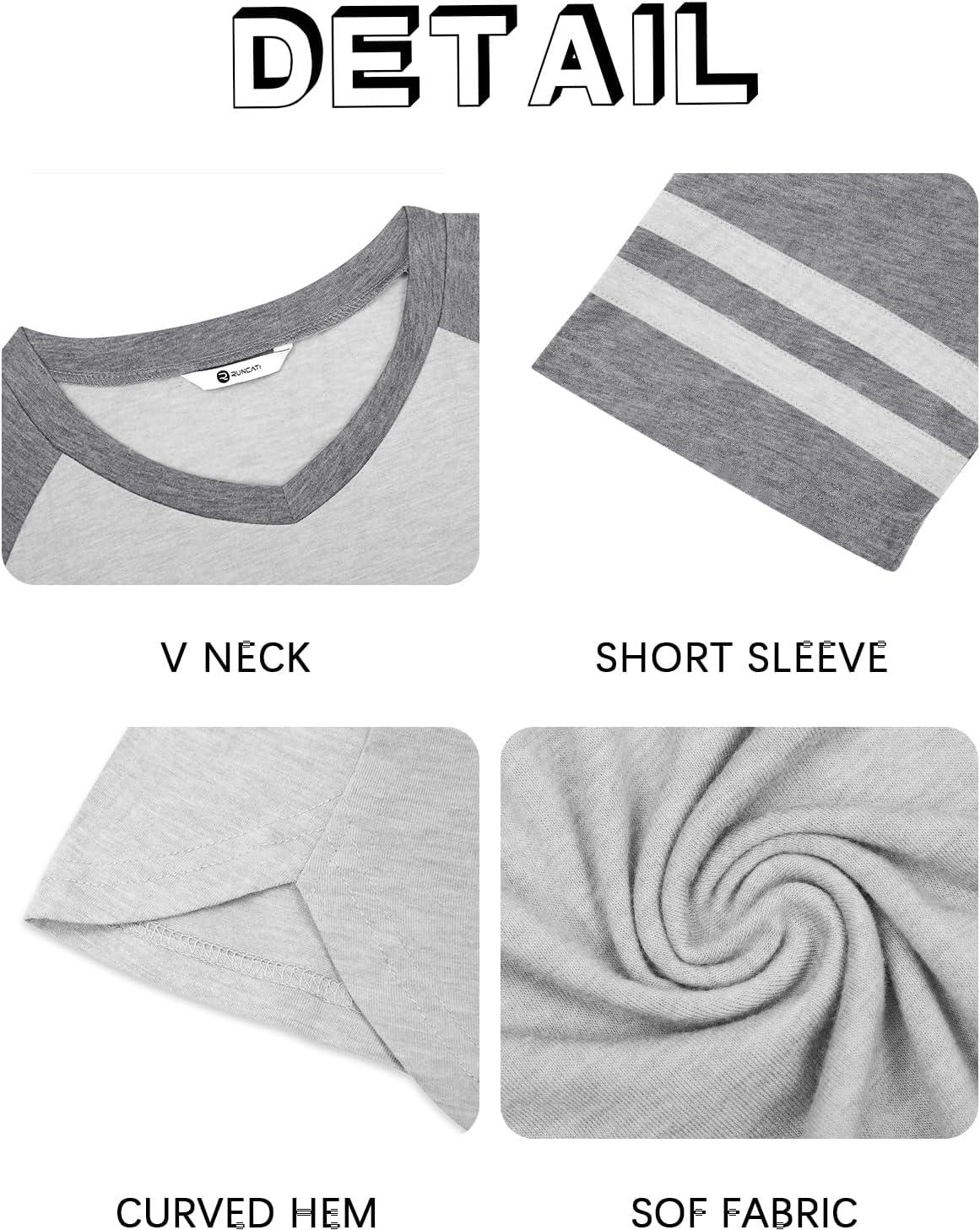 imageRuncati Mens Nightshirt Short Sleeve V Neck Nightgown Color Block Loose Fit Comfy Lounge Pajama SleepwearLight Grey