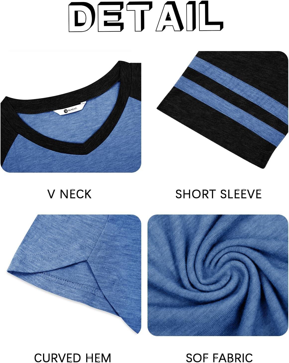 imageRuncati Mens Nightshirt Short Sleeve V Neck Nightgown Color Block Loose Fit Comfy Lounge Pajama SleepwearNavy