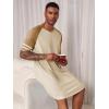 Runcati Mens Nightshirt Short Sleeve V Neck Nightgown Color Block Loose Fit Comfy Lounge Pajama Sleepwear(Apricot)