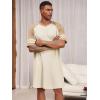 Runcati Mens Nightshirt Short Sleeve V Neck Nightgown Color Block Loose Fit Comfy Lounge Pajama Sleepwear(Apricot)