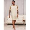 Runcati Mens Nightshirt Short Sleeve V Neck Nightgown Color Block Loose Fit Comfy Lounge Pajama Sleepwear(Apricot)