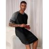 Runcati Mens Nightshirt Short Sleeve V Neck Nightgown Color Block Loose Fit Comfy Lounge Pajama Sleepwear(Black)