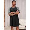 Runcati Mens Nightshirt Short Sleeve V Neck Nightgown Color Block Loose Fit Comfy Lounge Pajama Sleepwear(Black)