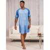 Runcati Mens Nightshirt Short Sleeve V Neck Nightgown Color Block Loose Fit Comfy Lounge Pajama Sleepwear(Blue)