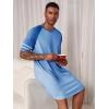 Runcati Mens Nightshirt Short Sleeve V Neck Nightgown Color Block Loose Fit Comfy Lounge Pajama Sleepwear(Blue)