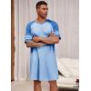 Runcati Mens Nightshirt Short Sleeve V Neck Nightgown Color Block Loose Fit Comfy Lounge Pajama Sleepwear(Blue)