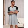 Runcati Mens Nightshirt Short Sleeve V Neck Nightgown Color Block Loose Fit Comfy Lounge Pajama Sleepwear(Grey)