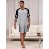 Runcati Mens Nightshirt Short Sleeve V Neck Nightgown Color Block Loose Fit Comfy Lounge Pajama Sleepwear(Grey)