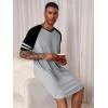 Runcati Mens Nightshirt Short Sleeve V Neck Nightgown Color Block Loose Fit Comfy Lounge Pajama Sleepwear(Grey)
