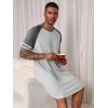Runcati Mens Nightshirt Short Sleeve V Neck Nightgown Color Block Loose Fit Comfy Lounge Pajama Sleepwear(Light Grey)