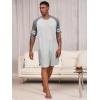 Runcati Mens Nightshirt Short Sleeve V Neck Nightgown Color Block Loose Fit Comfy Lounge Pajama Sleepwear(Light Grey)