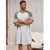 Runcati Mens Nightshirt Short Sleeve V Neck Nightgown Color Block Loose Fit Comfy Lounge Pajama Sleepwear(Light Grey)