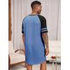 Runcati Mens Nightshirt Short Sleeve V Neck Nightgown Color Block Loose Fit Comfy Lounge Pajama Sleepwear(Navy)