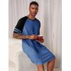 Runcati Mens Nightshirt Short Sleeve V Neck Nightgown Color Block Loose Fit Comfy Lounge Pajama Sleepwear(Navy)