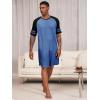 Runcati Mens Nightshirt Short Sleeve V Neck Nightgown Color Block Loose Fit Comfy Lounge Pajama Sleepwear(Navy)