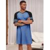 Runcati Mens Nightshirt Short Sleeve V Neck Nightgown Color Block Loose Fit Comfy Lounge Pajama Sleepwear(Navy)
