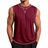 Runcati Mens Workout Tank Tops Sleeveless Casual Crewneck Beach T Shirt Muscle Athletic Gym Running Tee(Burgundy)