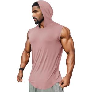 Runcati Mens Sleeveless Hoodies Workout Hooded Tank Tops Muscle Gym Bodybuilding Fitness Training T Shirts(Pink)