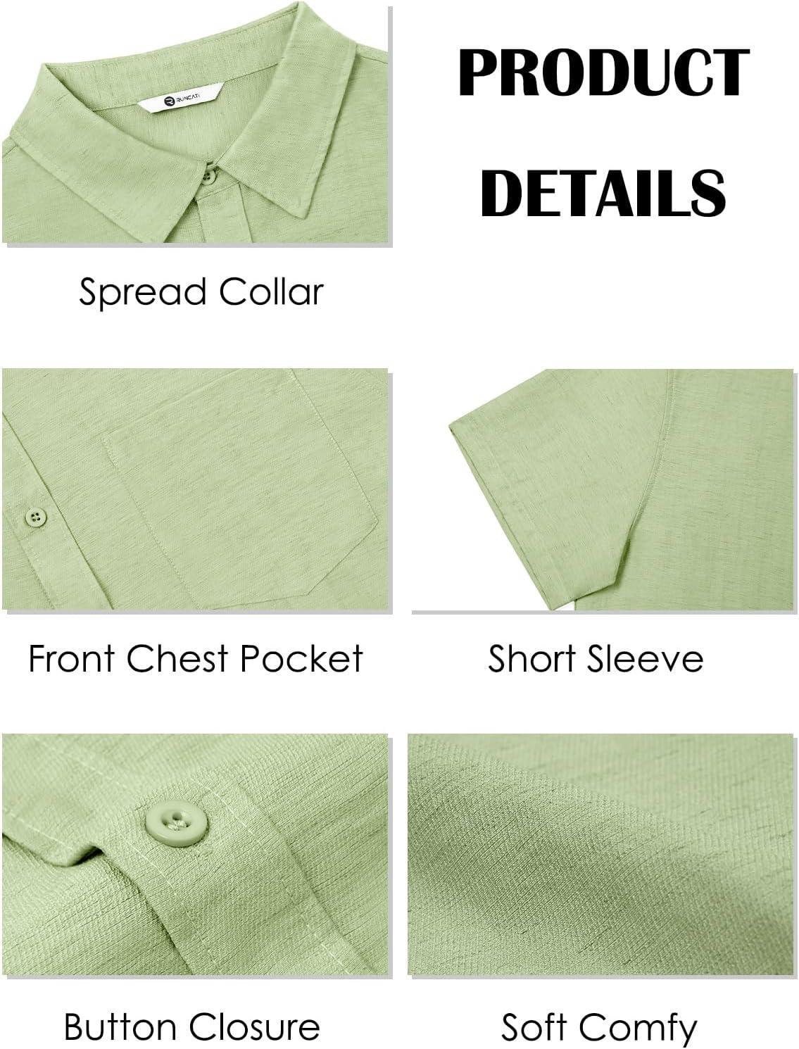 imageRuncati Mens Button Down Linen Shirt Short Sleeve Casual Vacation Shirts Summer Beach Wedding Tops with PocketMint