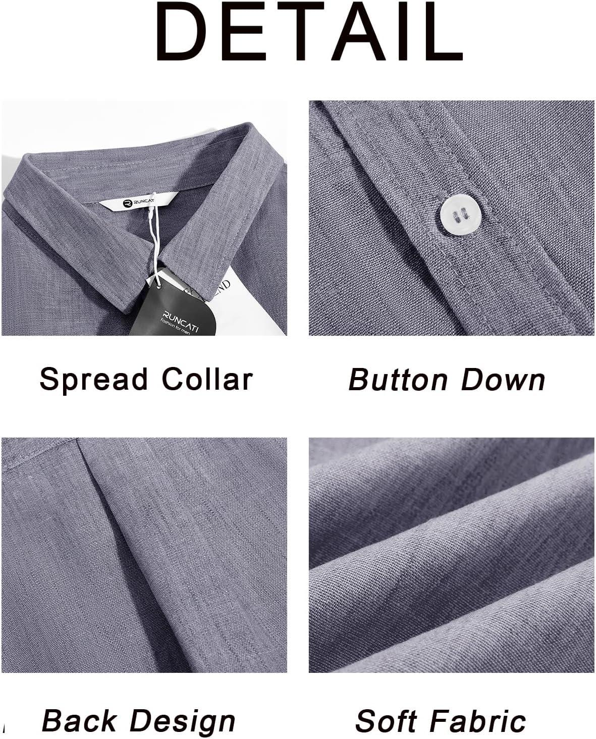 imageRuncati Mens Button Down Shirts Casual Short Sleeve Linen Shirt Summer Beach Wedding Tops with PocketGrey