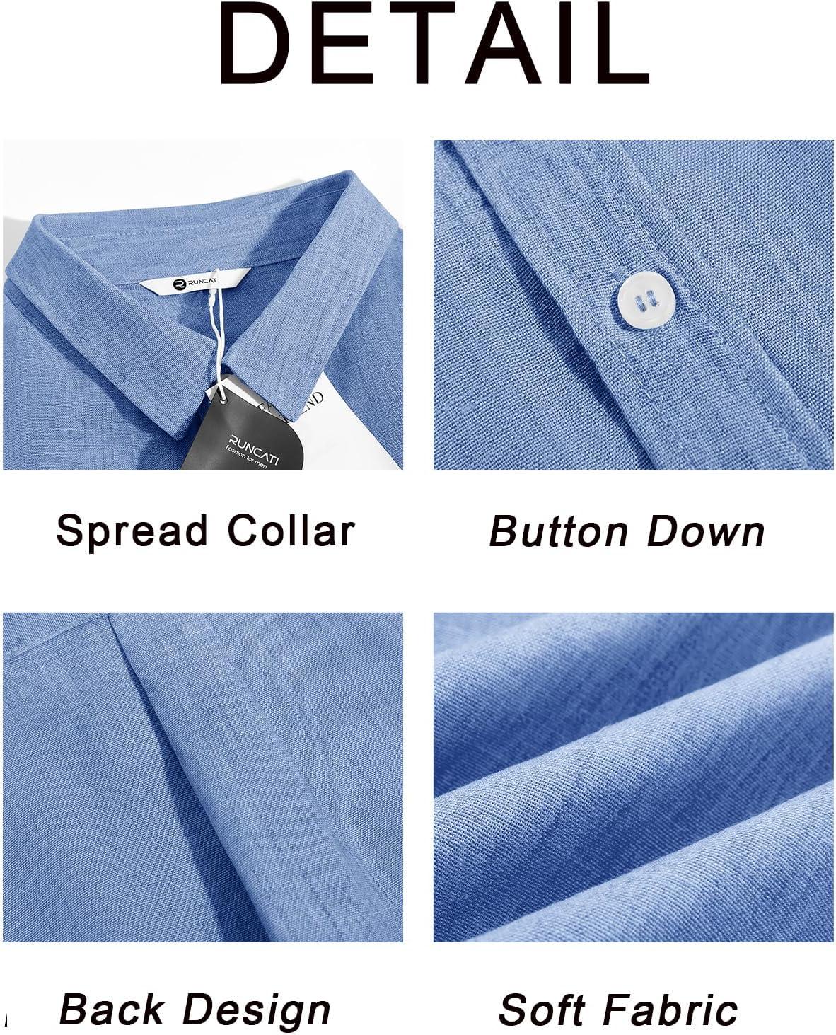 imageRuncati Mens Button Down Shirts Casual Short Sleeve Linen Shirt Summer Beach Wedding Tops with PocketJean Blue