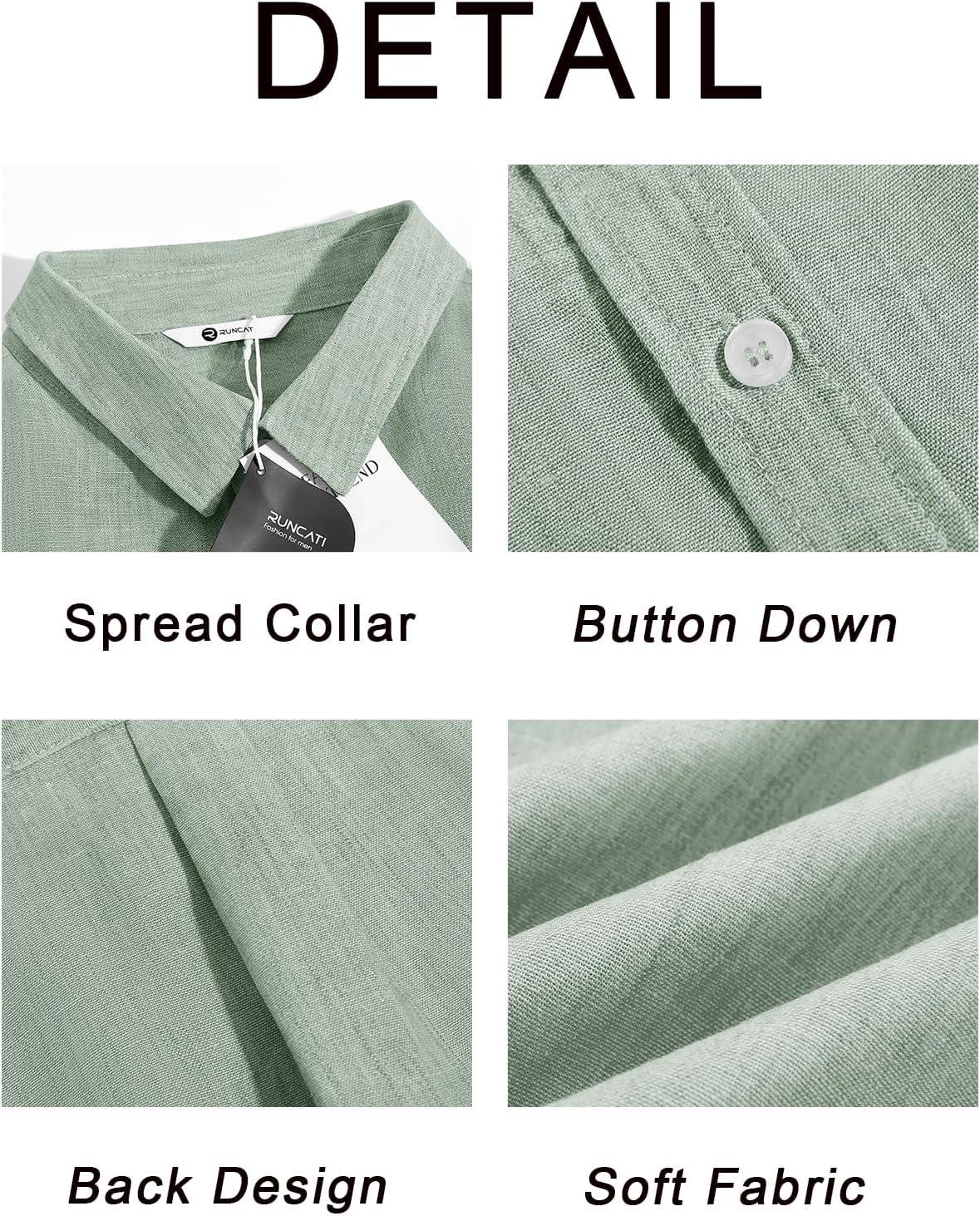 imageRuncati Mens Button Down Shirts Casual Short Sleeve Linen Shirt Summer Beach Wedding Tops with PocketOlive Green