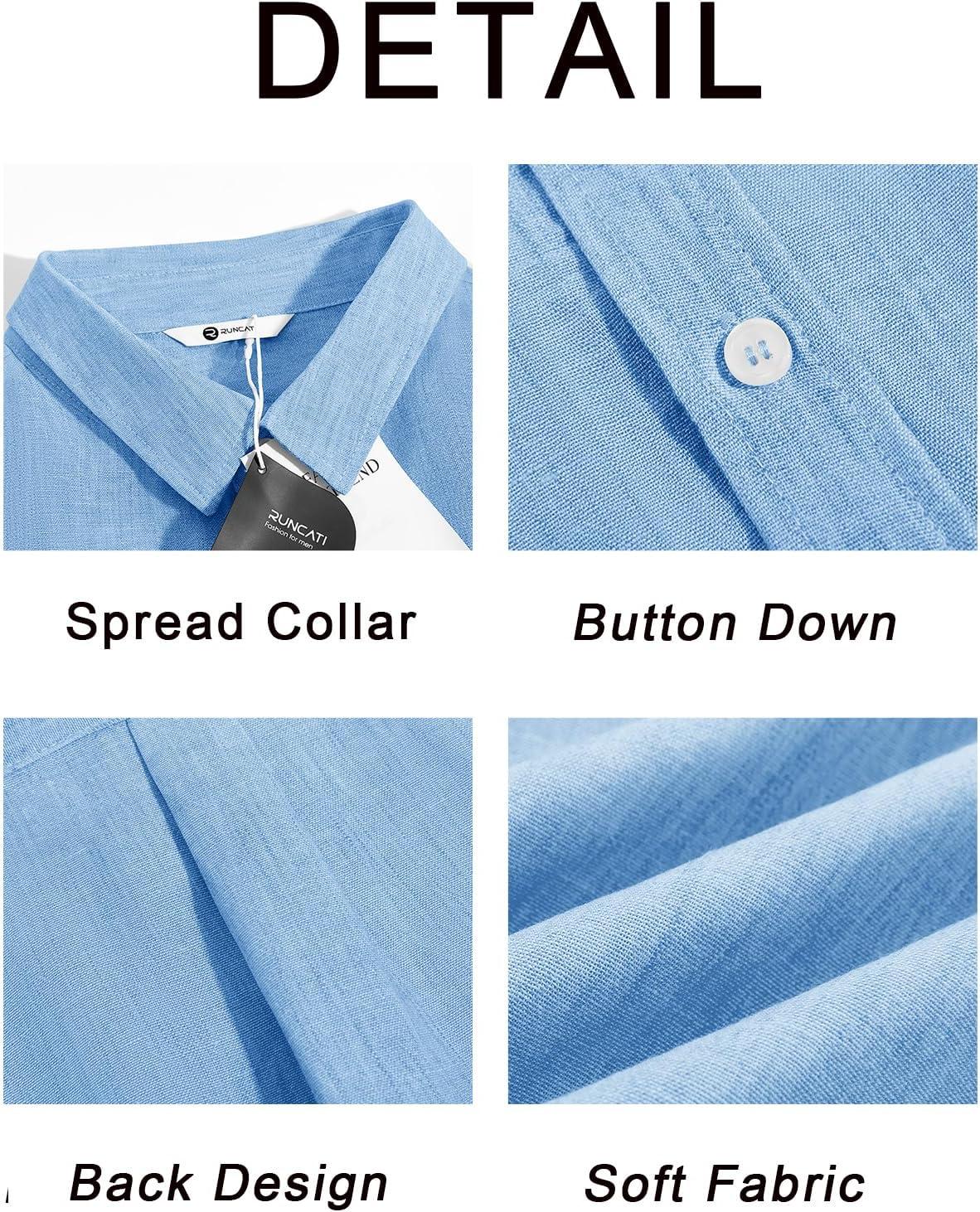 imageRuncati Mens Button Down Shirts Casual Short Sleeve Linen Shirt Summer Beach Wedding Tops with PocketSky Blue