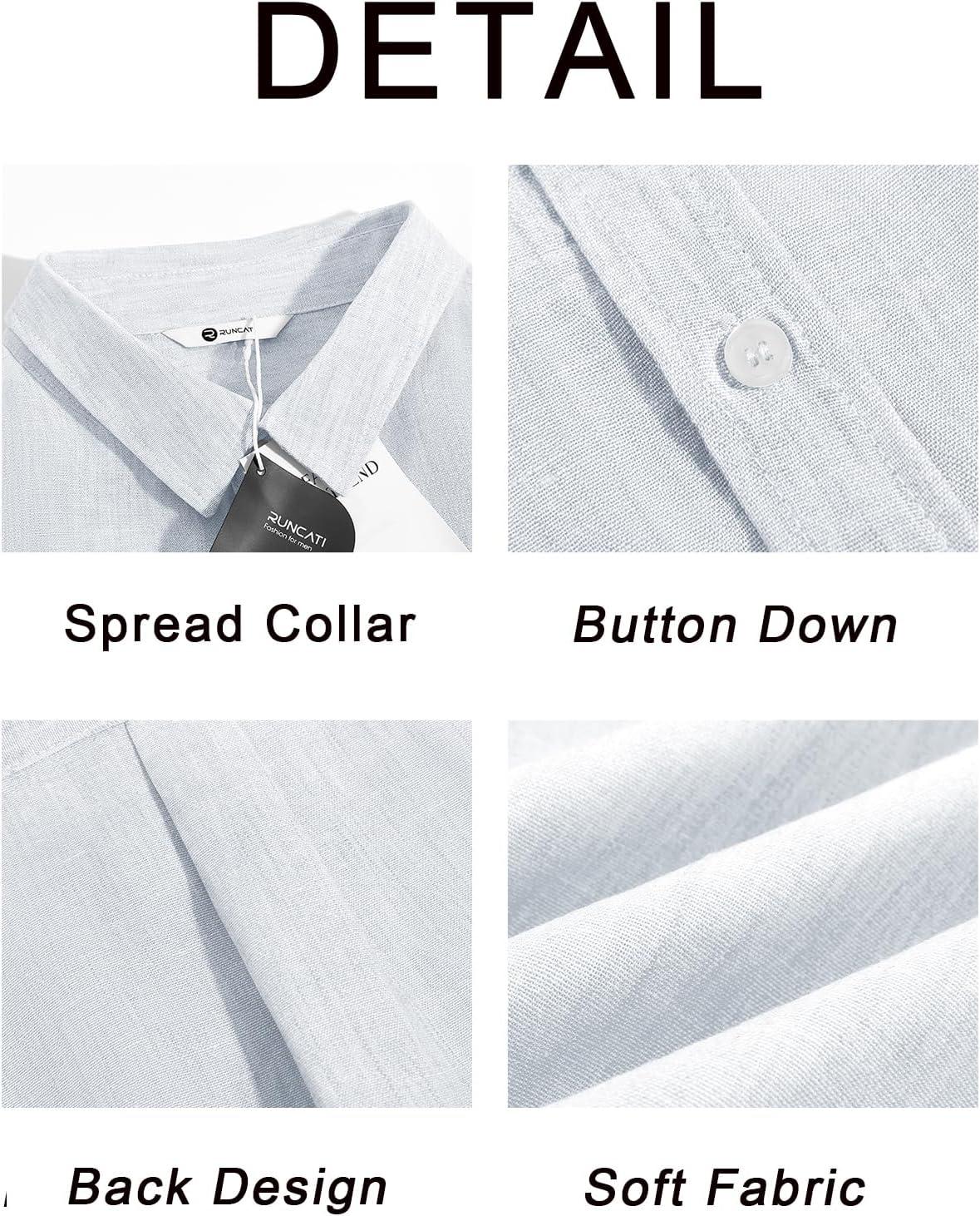imageRuncati Mens Button Down Shirts Casual Short Sleeve Linen Shirt Summer Beach Wedding Tops with PocketWhite