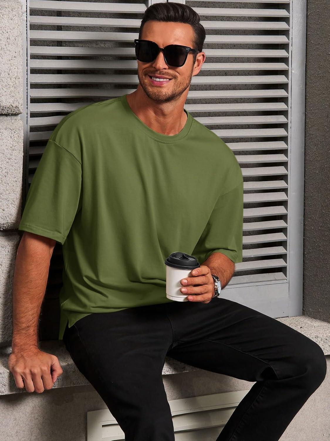 imageRuncati Mens Casual TShirts Short Sleeve Lightweight Oversized Summer Cotton Tee Beach Crew Neck TopsArmy Green
