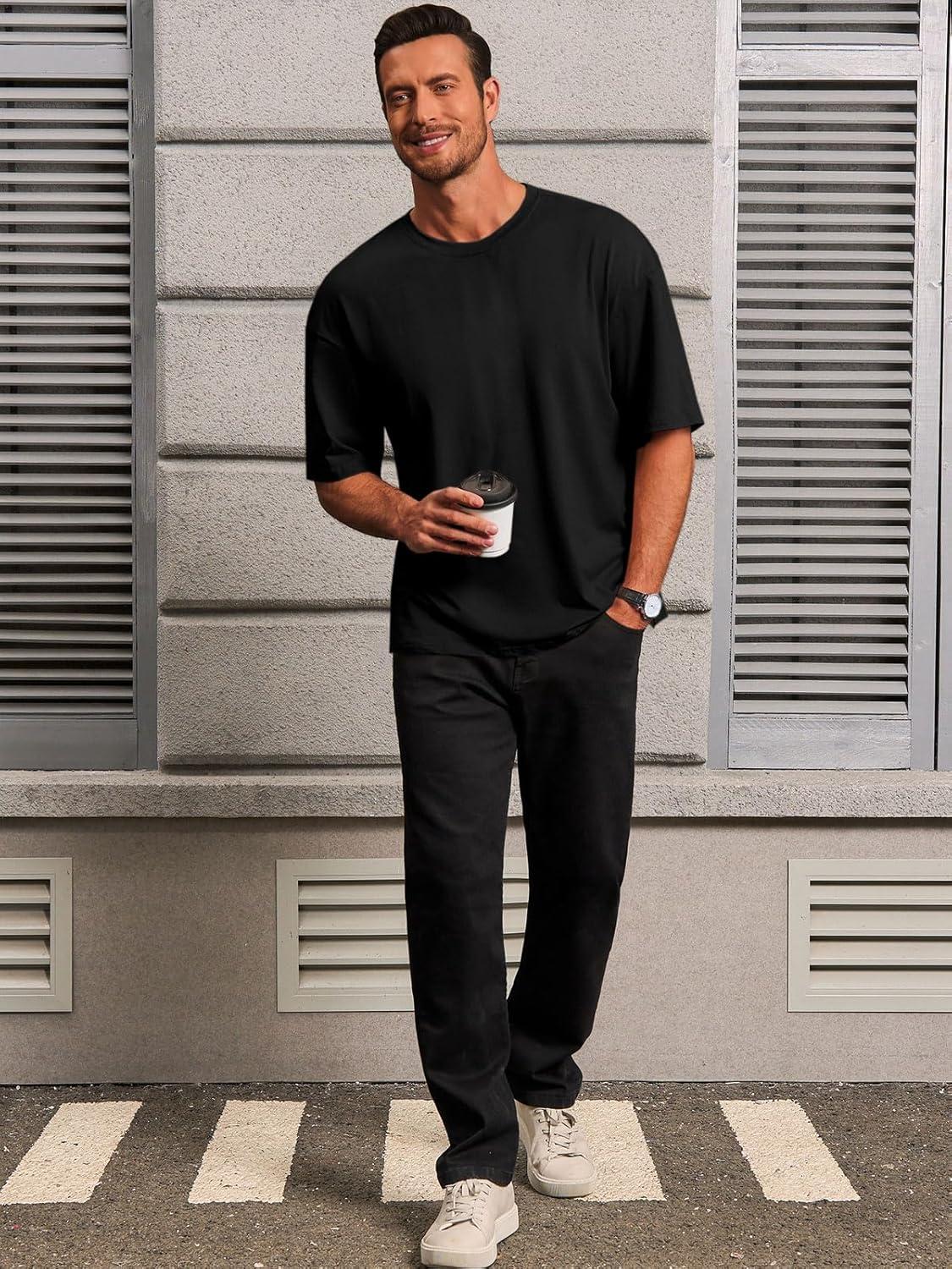 imageRuncati Mens Casual TShirts Short Sleeve Lightweight Oversized Summer Cotton Tee Beach Crew Neck TopsBlack