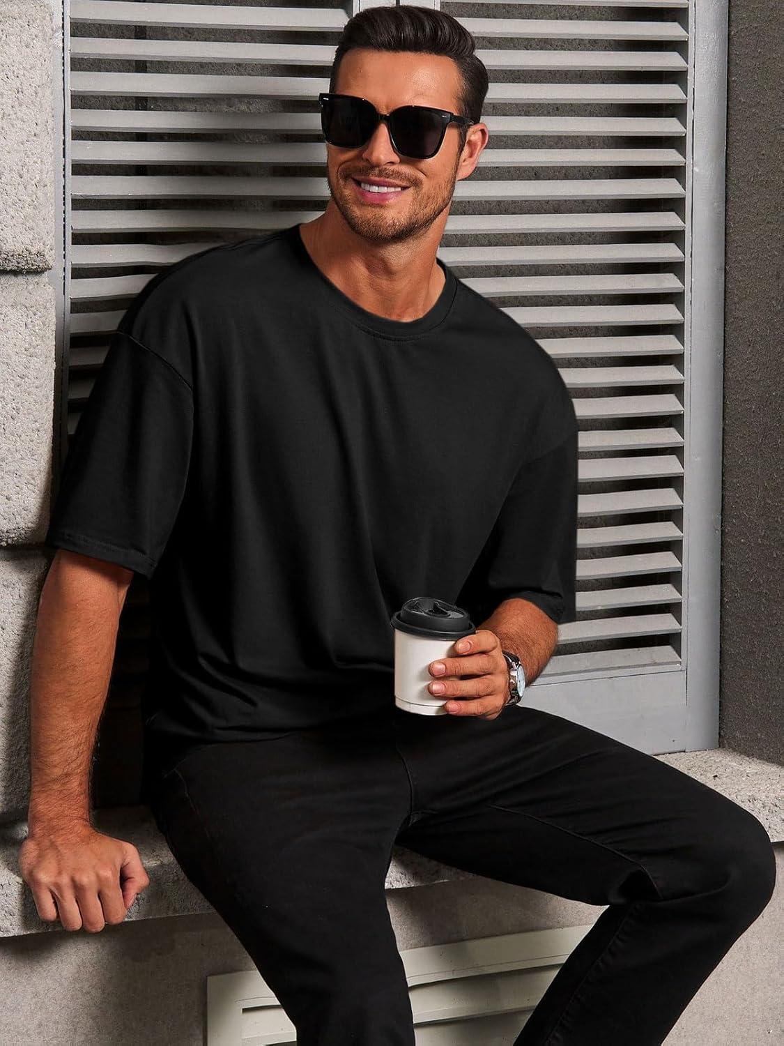imageRuncati Mens Casual TShirts Short Sleeve Lightweight Oversized Summer Cotton Tee Beach Crew Neck TopsBlack
