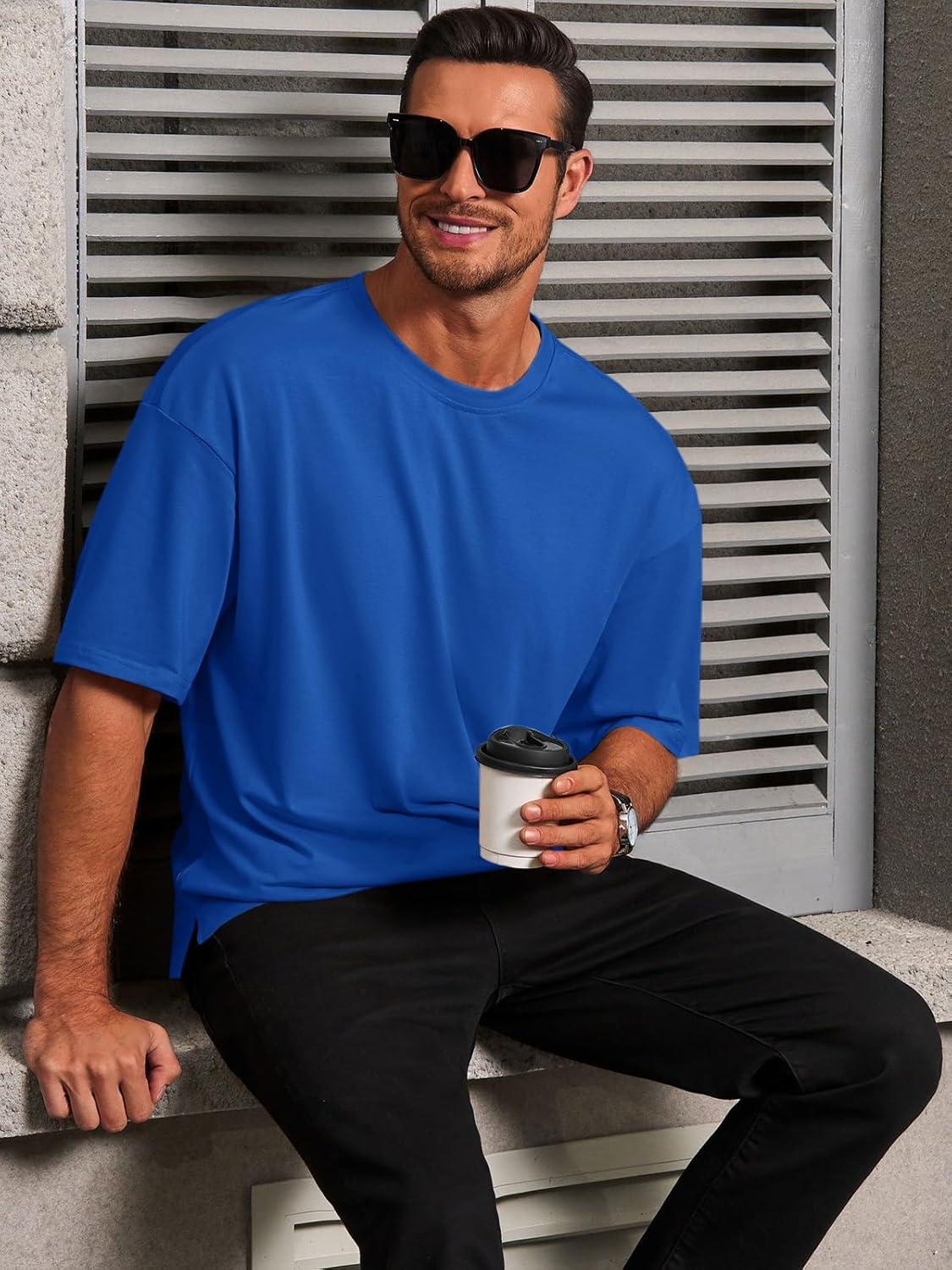 imageRuncati Mens Casual TShirts Short Sleeve Lightweight Oversized Summer Cotton Tee Beach Crew Neck TopsBlue