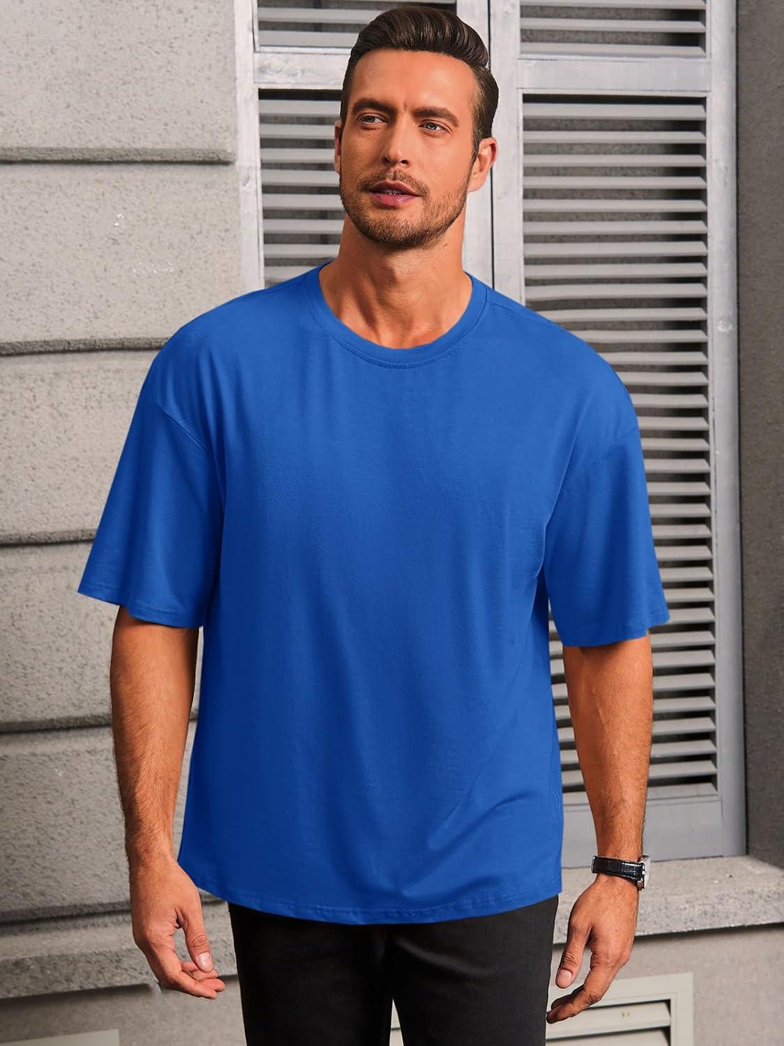 imageRuncati Mens Casual TShirts Short Sleeve Lightweight Oversized Summer Cotton Tee Beach Crew Neck TopsBlue