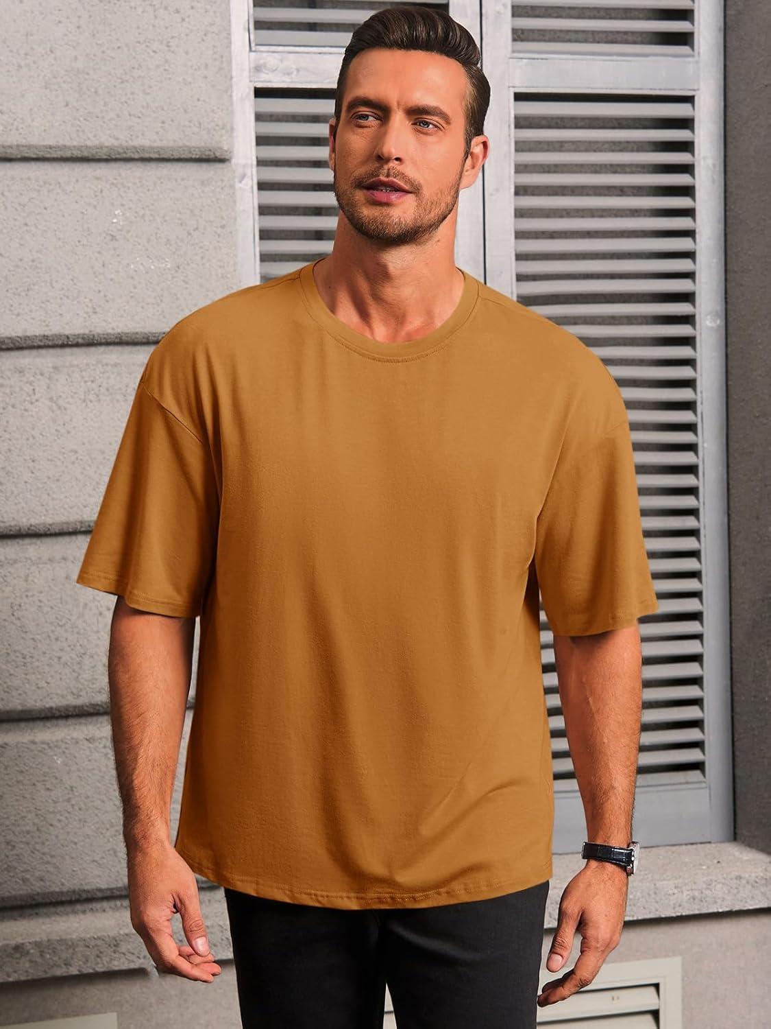 imageRuncati Mens Casual TShirts Short Sleeve Lightweight Oversized Summer Cotton Tee Beach Crew Neck TopsBrown