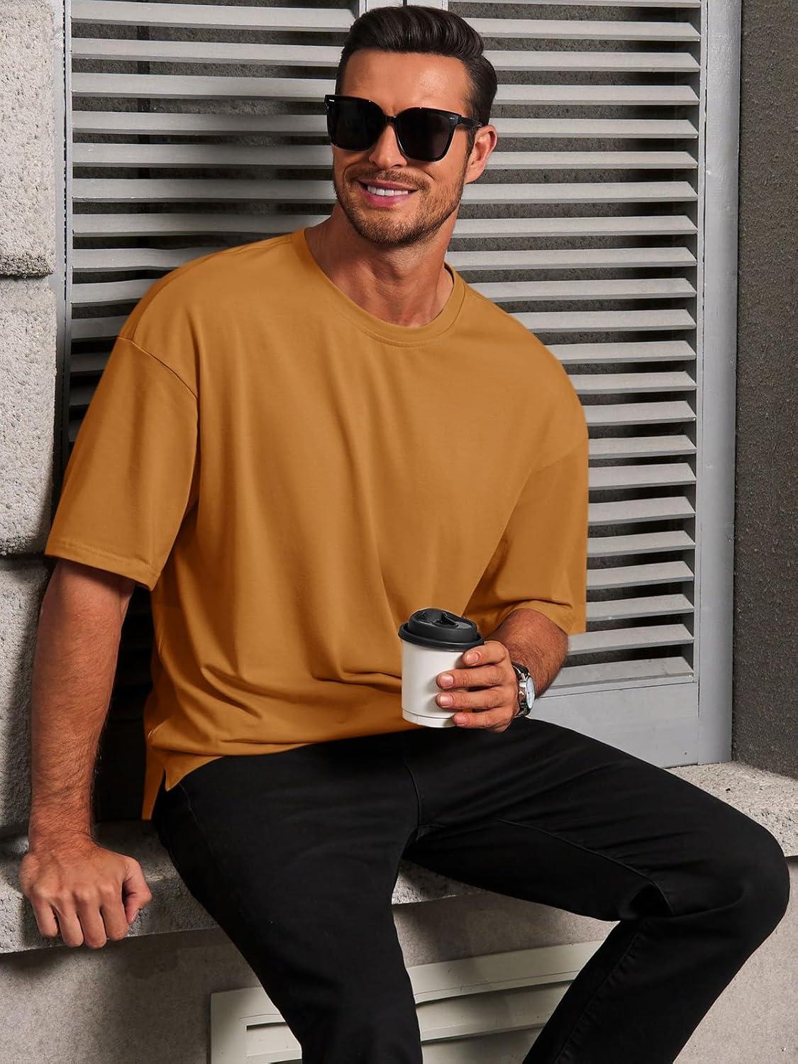 imageRuncati Mens Casual TShirts Short Sleeve Lightweight Oversized Summer Cotton Tee Beach Crew Neck TopsBrown