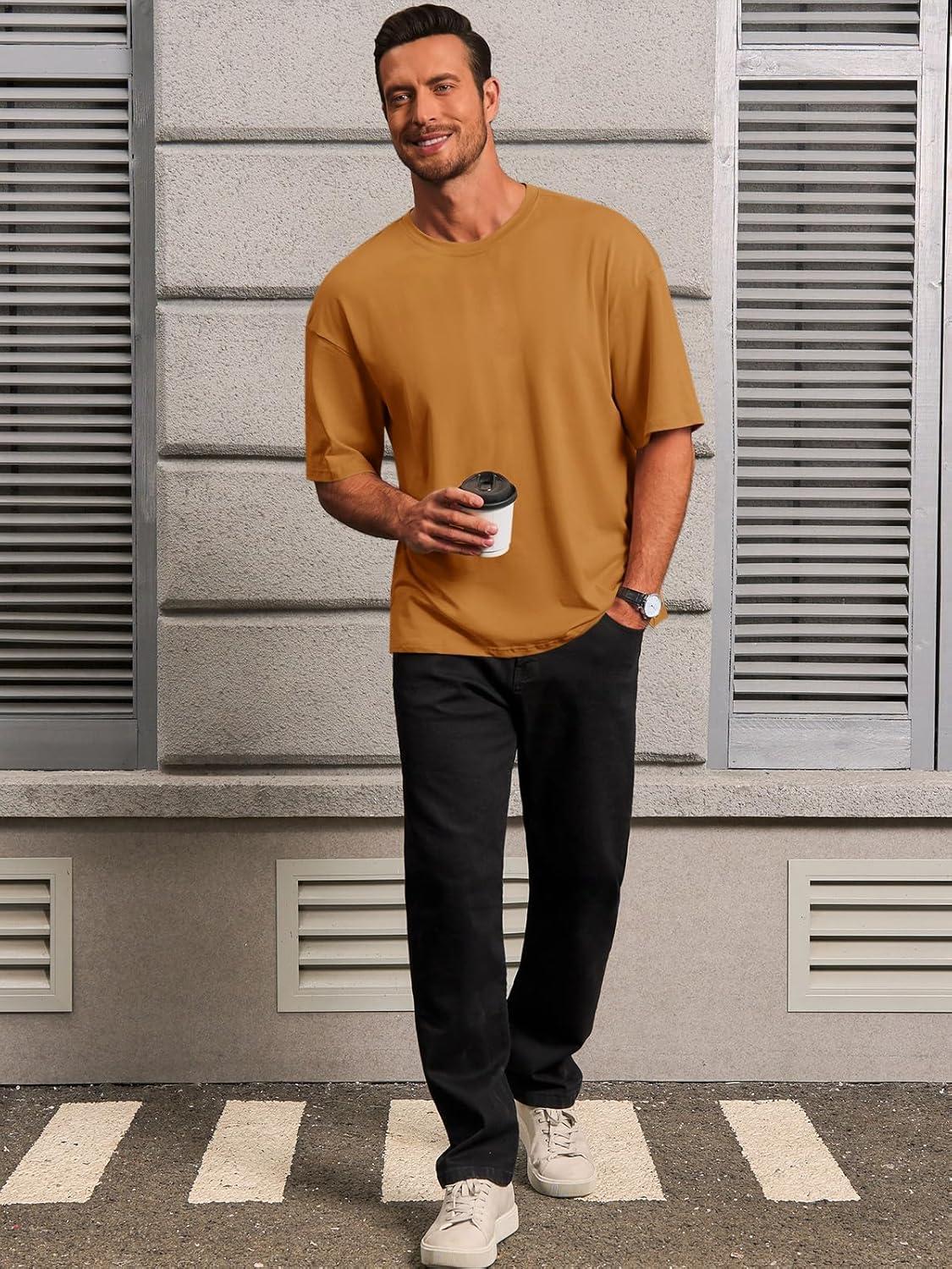 imageRuncati Mens Casual TShirts Short Sleeve Lightweight Oversized Summer Cotton Tee Beach Crew Neck TopsBrown