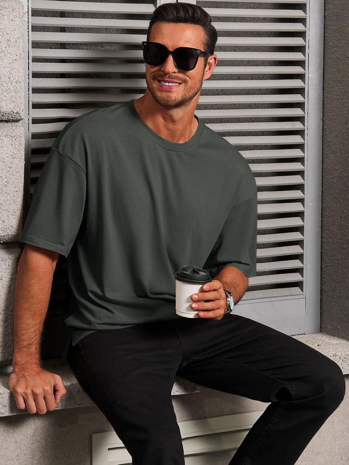 imageRuncati Mens Casual TShirts Short Sleeve Lightweight Oversized Summer Cotton Tee Beach Crew Neck TopsDark Grey