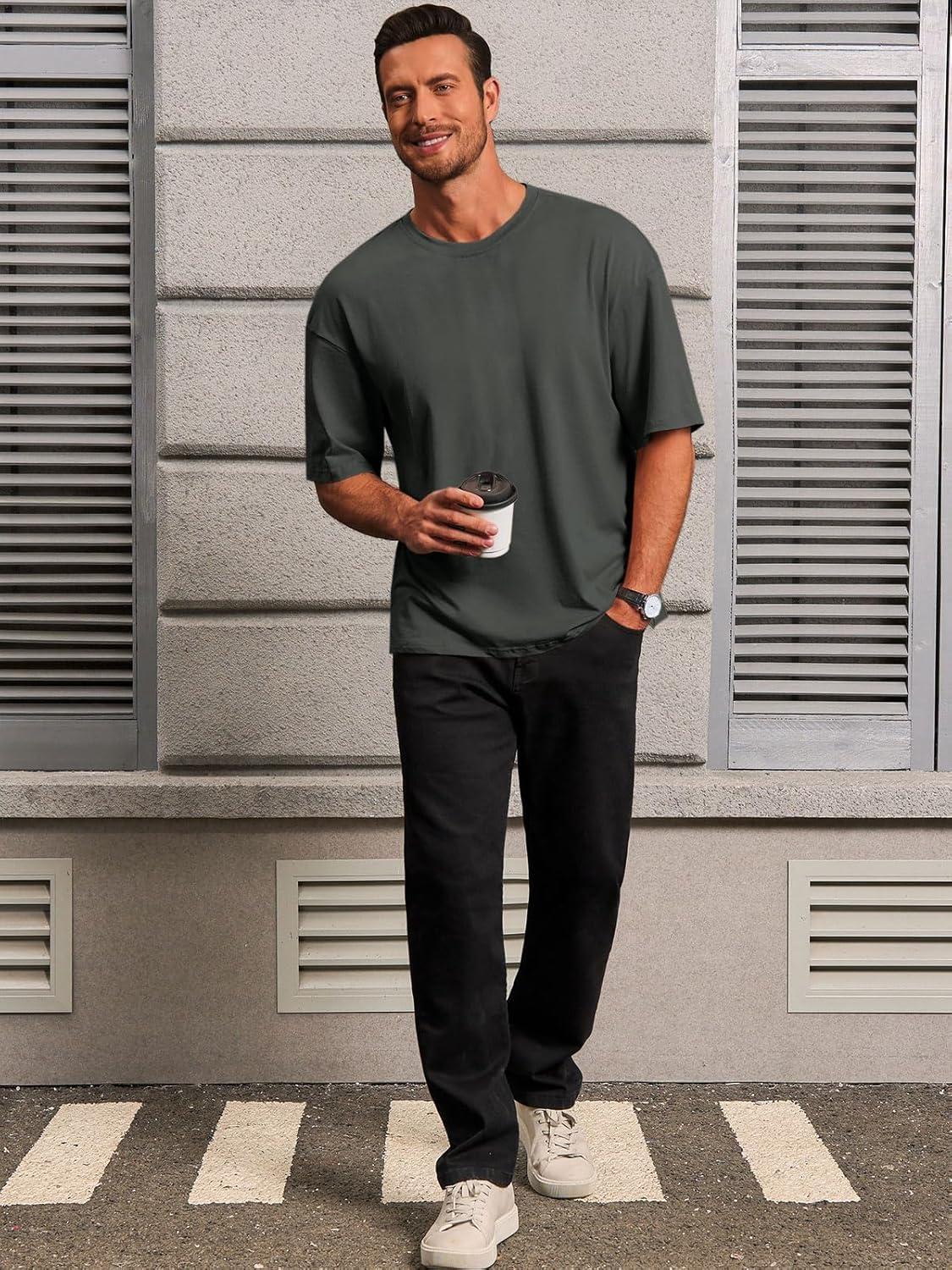 imageRuncati Mens Casual TShirts Short Sleeve Lightweight Oversized Summer Cotton Tee Beach Crew Neck TopsDark Grey