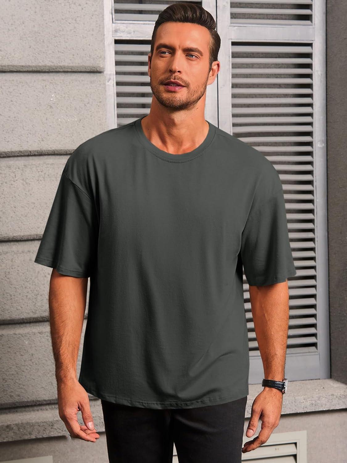 imageRuncati Mens Casual TShirts Short Sleeve Lightweight Oversized Summer Cotton Tee Beach Crew Neck TopsDark Grey