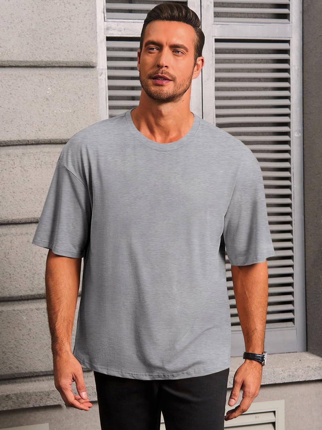 imageRuncati Mens Casual TShirts Short Sleeve Lightweight Oversized Summer Cotton Tee Beach Crew Neck TopsGrey