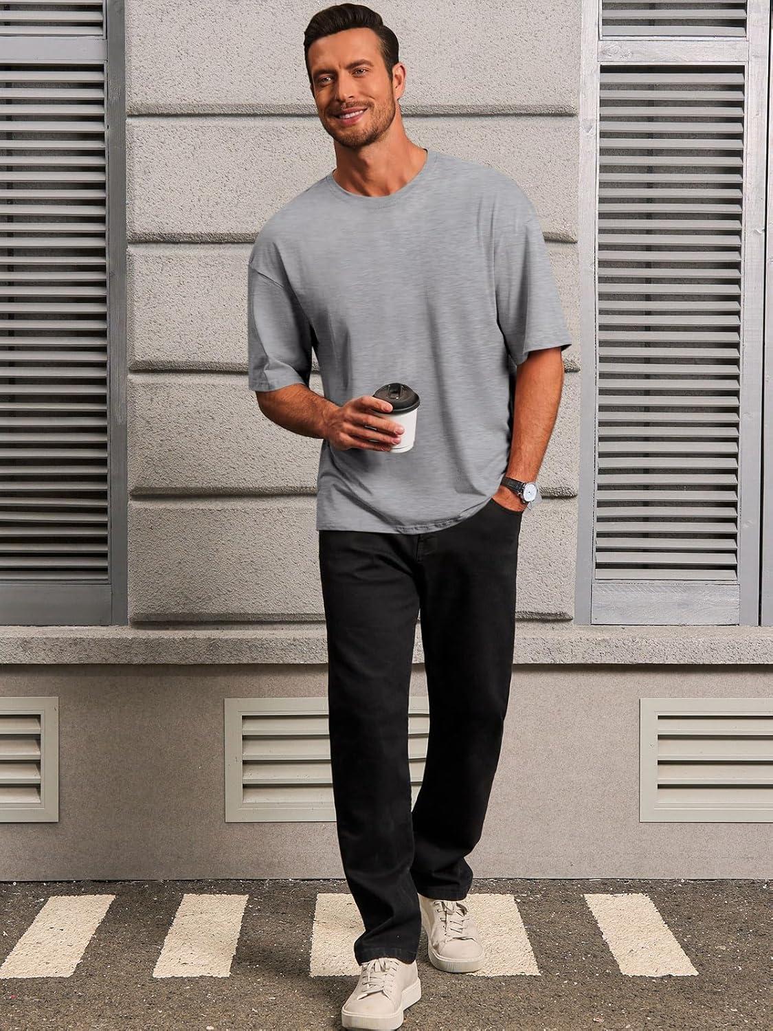 imageRuncati Mens Casual TShirts Short Sleeve Lightweight Oversized Summer Cotton Tee Beach Crew Neck TopsGrey