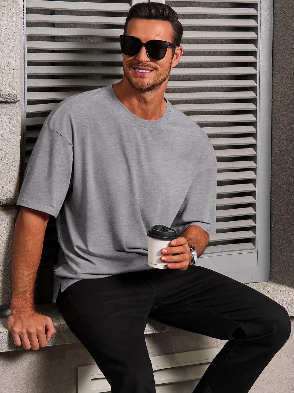 imageRuncati Mens Casual TShirts Short Sleeve Lightweight Oversized Summer Cotton Tee Beach Crew Neck TopsGrey