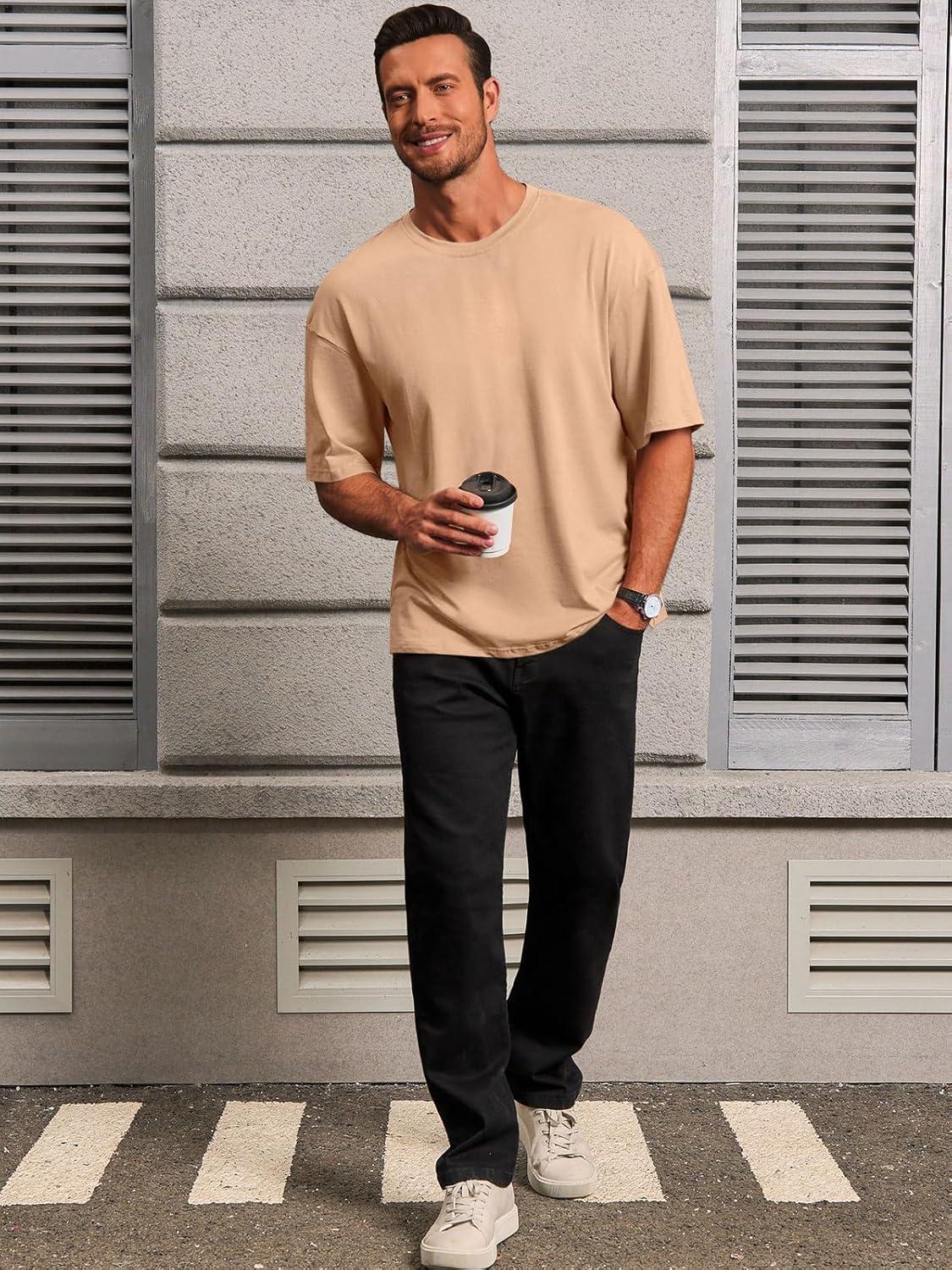 imageRuncati Mens Casual TShirts Short Sleeve Lightweight Oversized Summer Cotton Tee Beach Crew Neck TopsKhaki